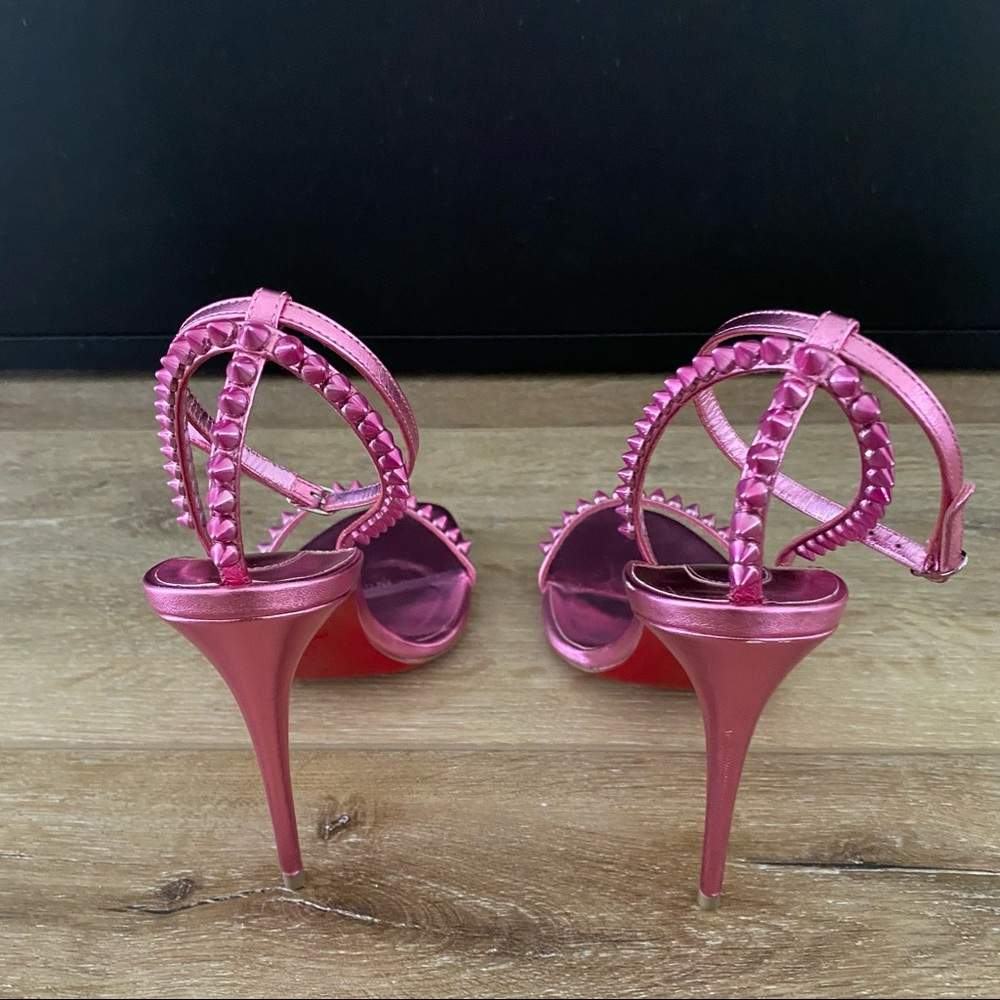 Christian Louboutin So Me 100 Metallic Pink Studded Heels Size 38.5 - Picture 3 of 16